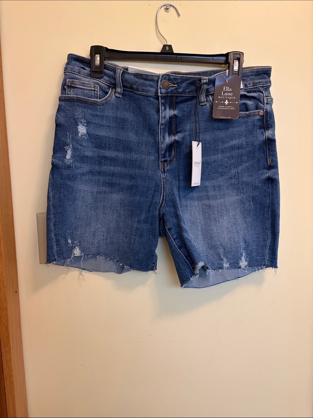 Judy Blue Distressed Mid-Blue Denim Jean Shorts